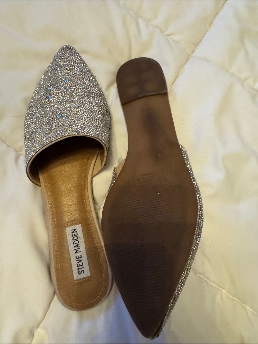 Steve Madden Silver Embellished Pointed Toe Slip-On Flats
